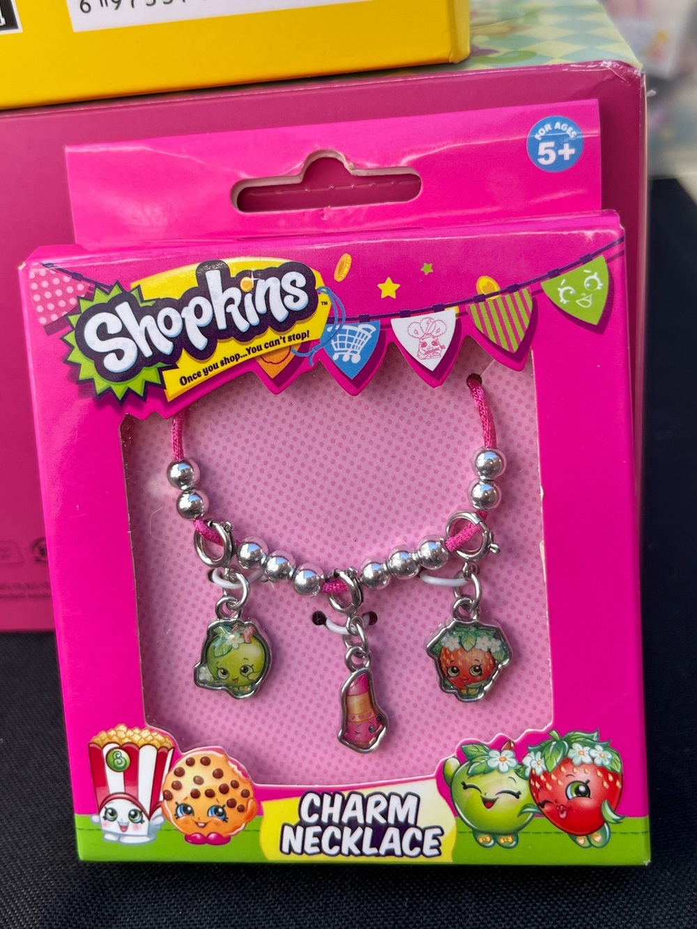Shopkins Pink Cord Charm Necklace with Silver Beads and Character Charms